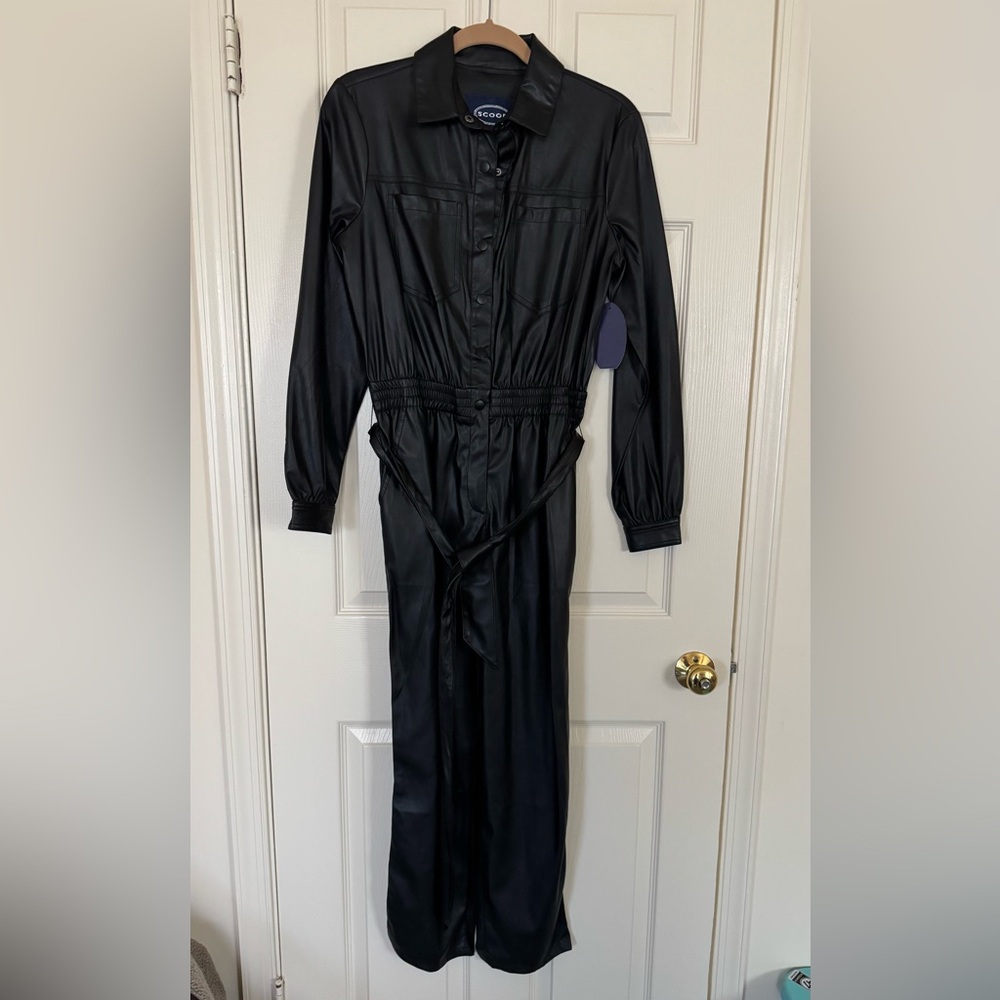 Eloquii Black Faux-Leather Jumpsuit